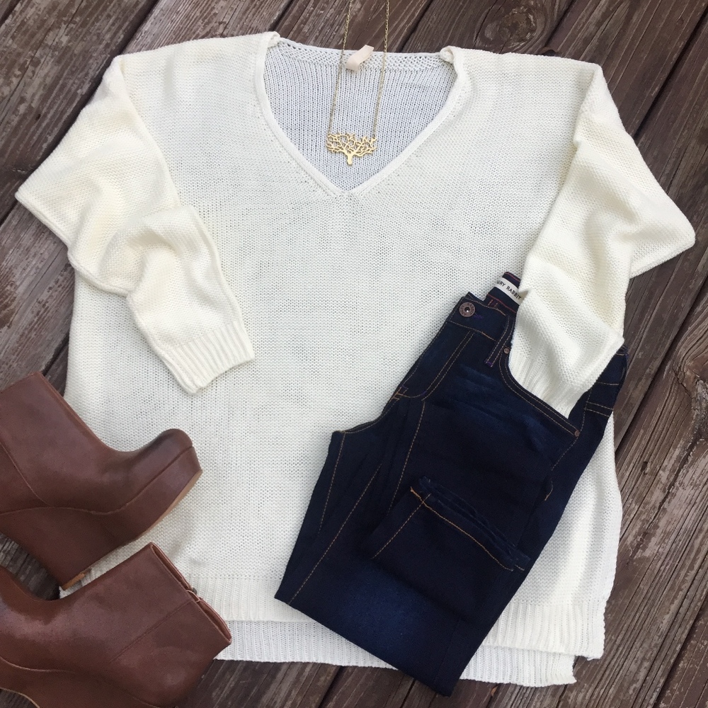 Sweet and Simple V-Neck Sweater, Cream